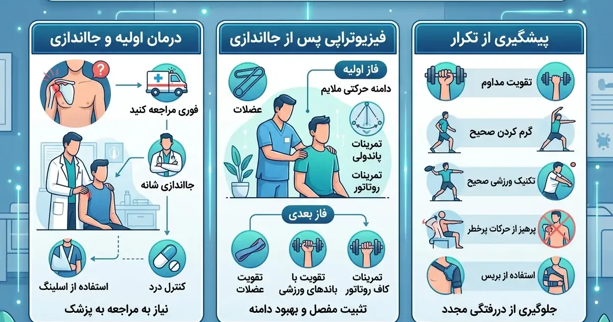 دررفتگی شانه درمان، فیزیوتراپی پس از جااندازی و پیشگیری از تکرار